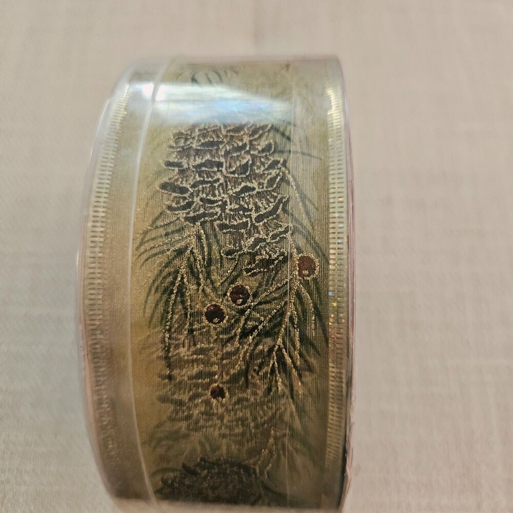 NEW Sam's Club Wired Ribbon Christmas Gold Pine Cones 55 Yards x 2.5 Inches
